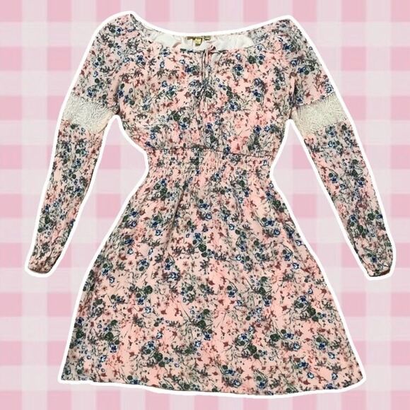 Princess by Vera Wang Pink Coquette Floral Long Sleeve Dress Size XS - Picture 1 of 12